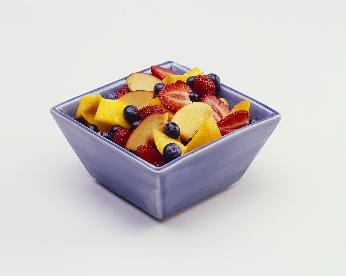 Fruit Salad in a Blue Square Bowl