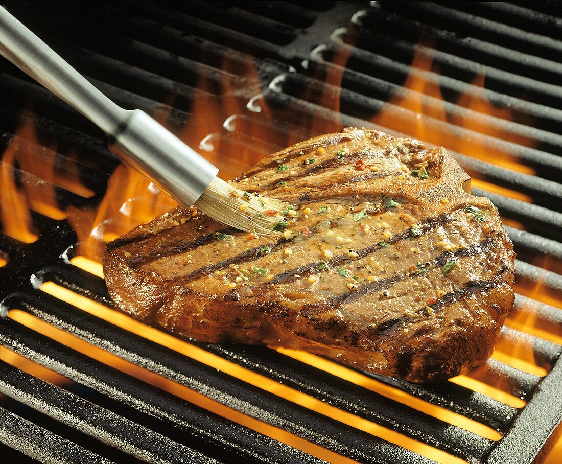 Steak on Flaming Barbeque