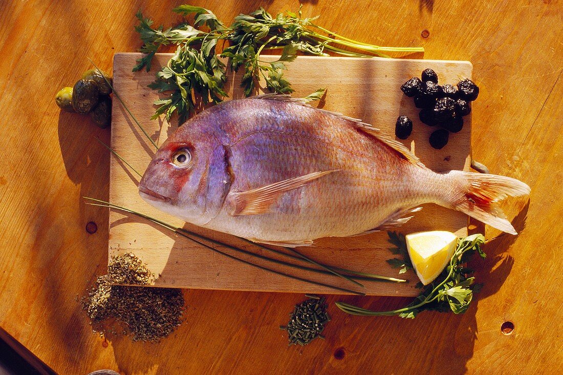Whole Red Sea Bass with Ingredients