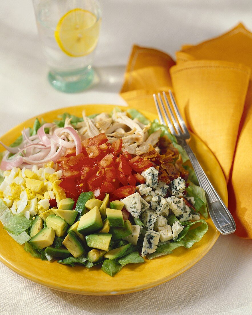 Cobb Salad Ingredients Arranged on a Plate