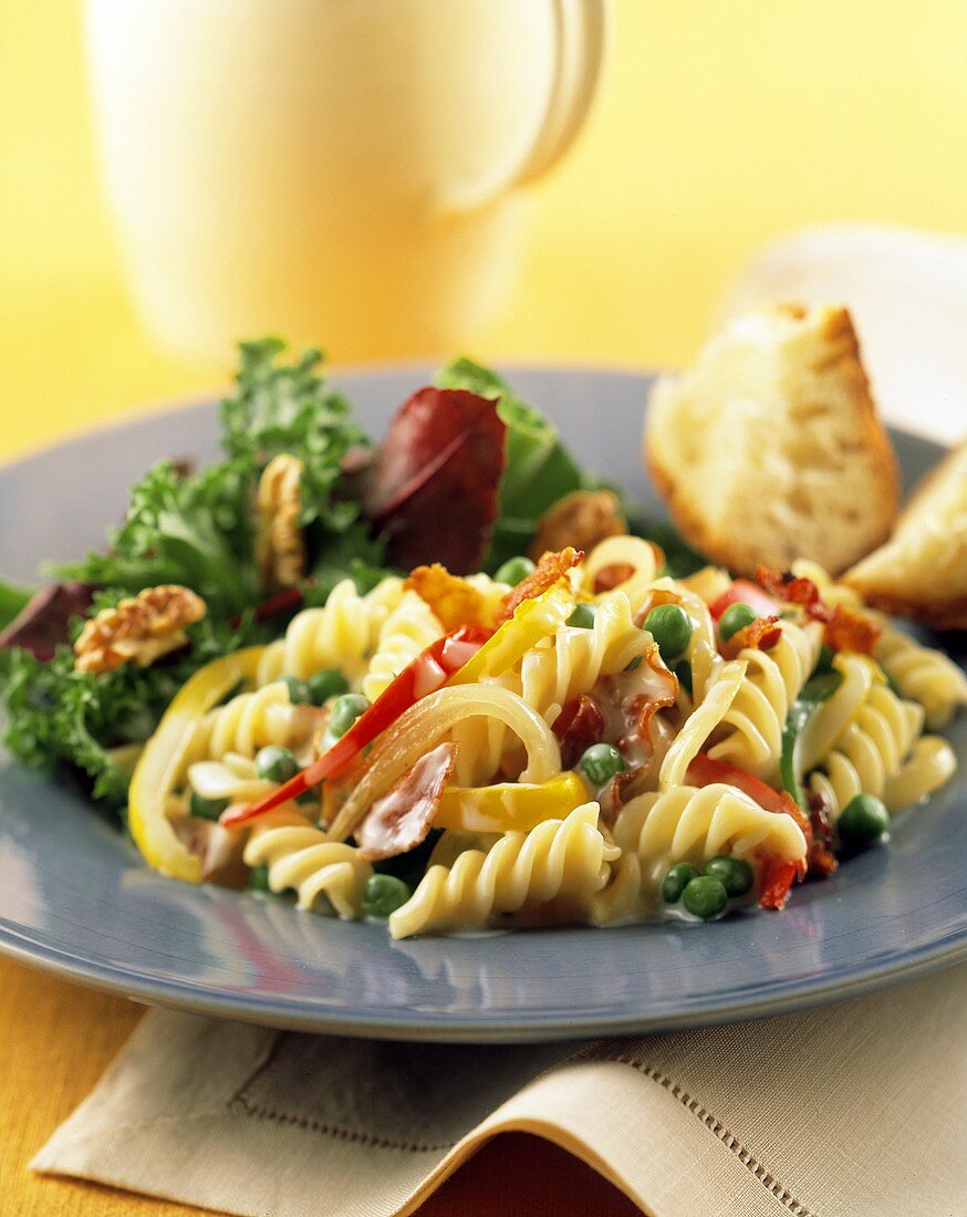 Pasta Salad with Vegetables and Bacon