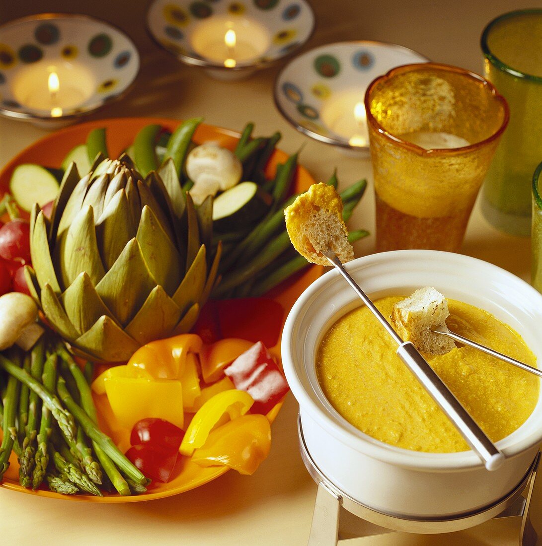 Gemüsefondue mit Cashew-Möhren-Dip