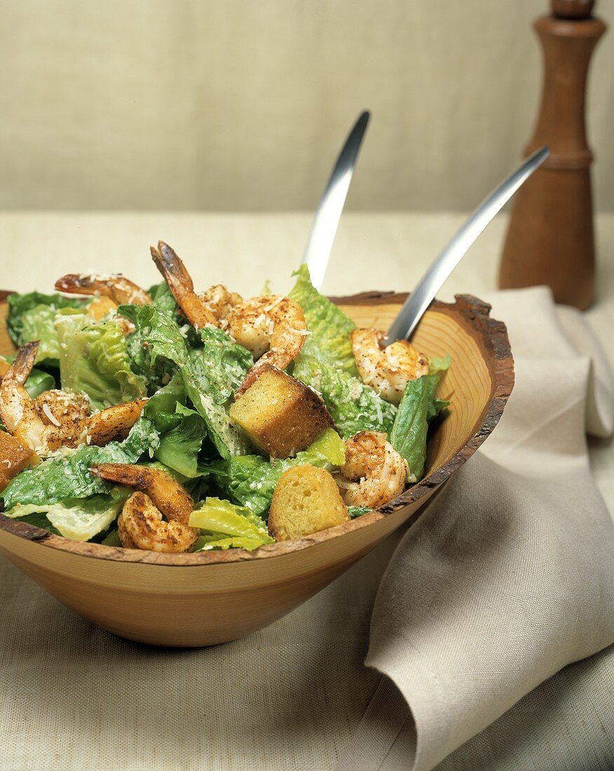 Caesar Salad with Shrimp and Garlic Croutons