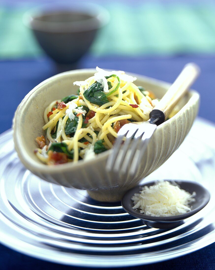 Spaghetti with Bacon and Spinach