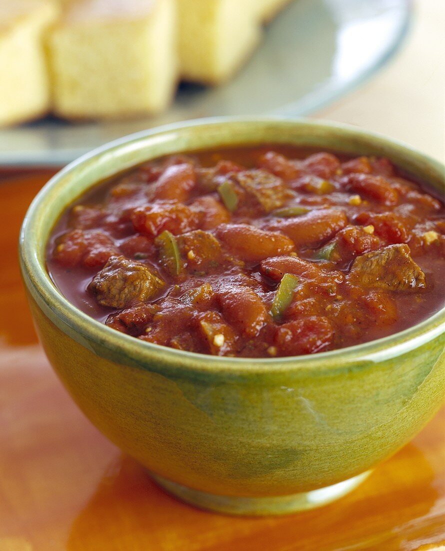 Hearty Chili in a Green Bowl