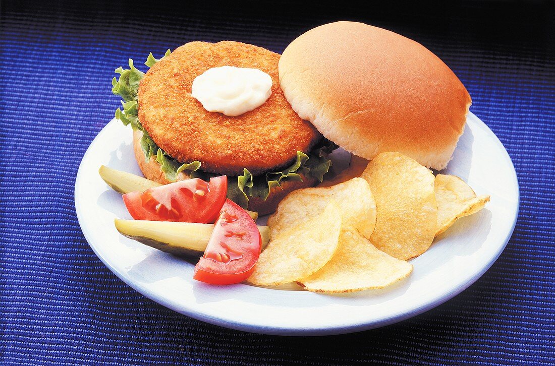Fried Chicken Patty Sandwich with Chips (not available for advertising use)