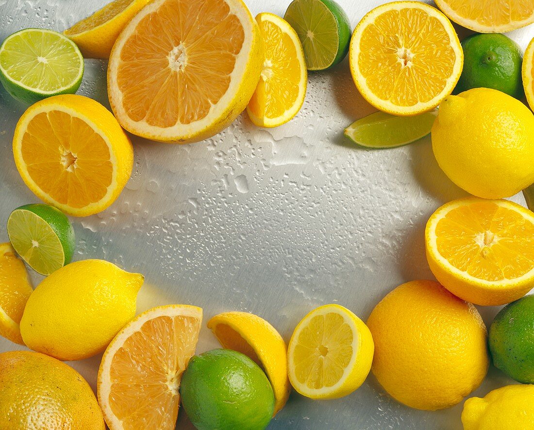 Arrangement of Citrus Fruits in a Frame