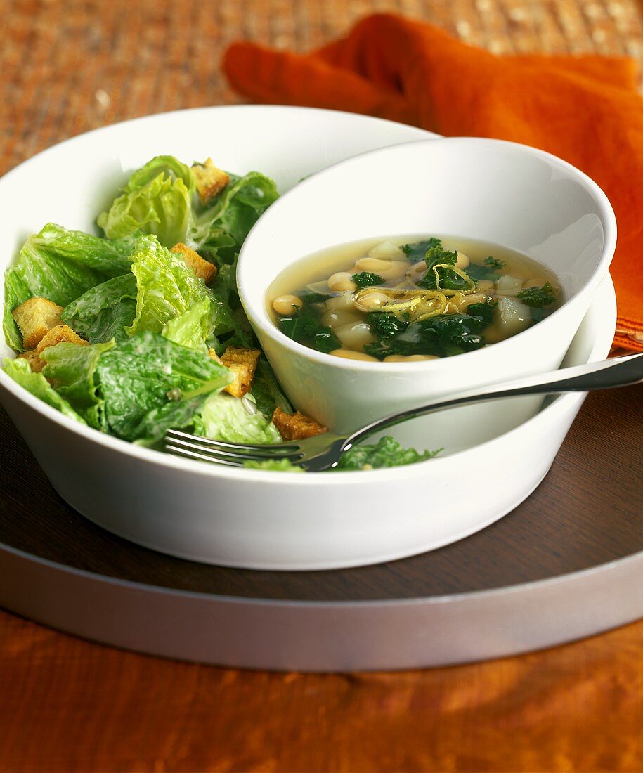 White bean soup with Caesar salad