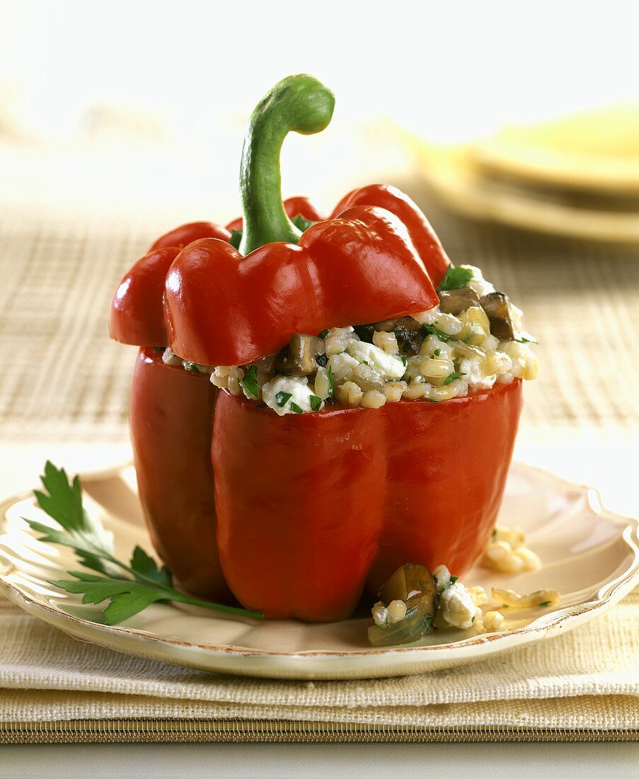 Stuffed red pepper with mushroom risotto