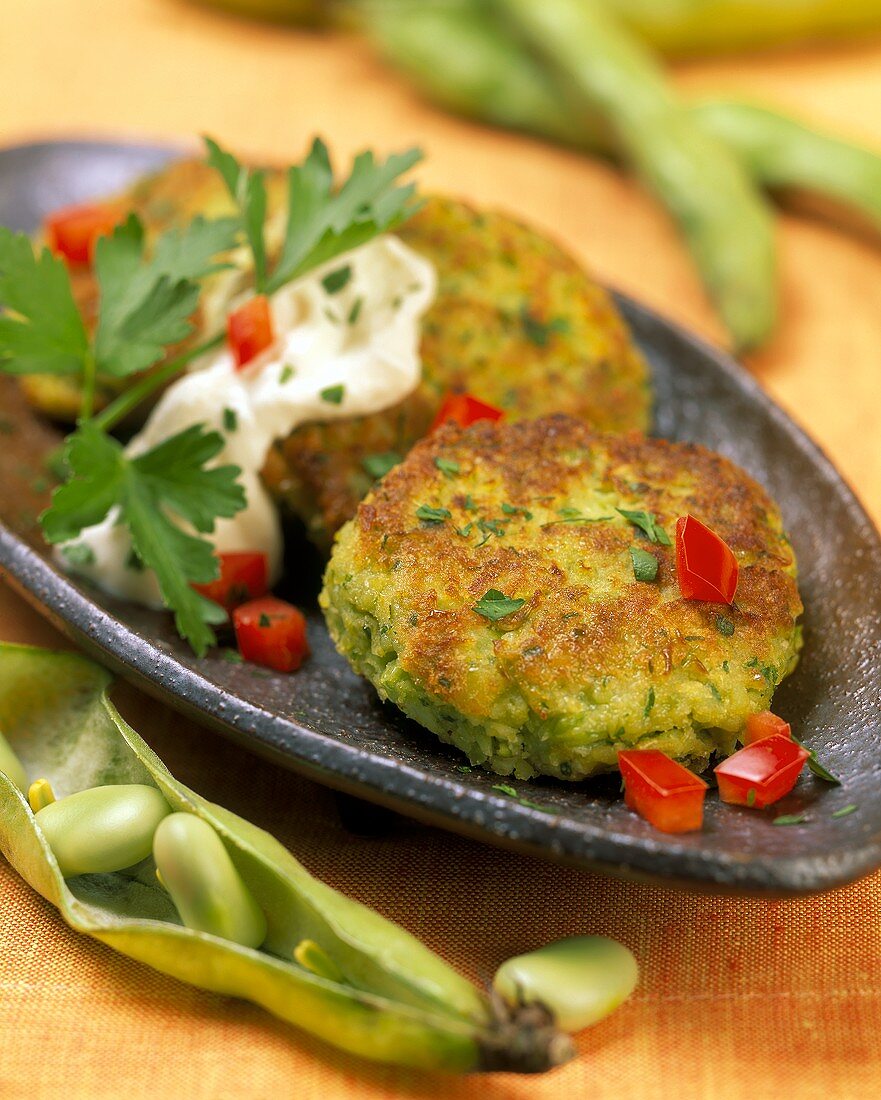 Spicy bean rissoles with yoghurt