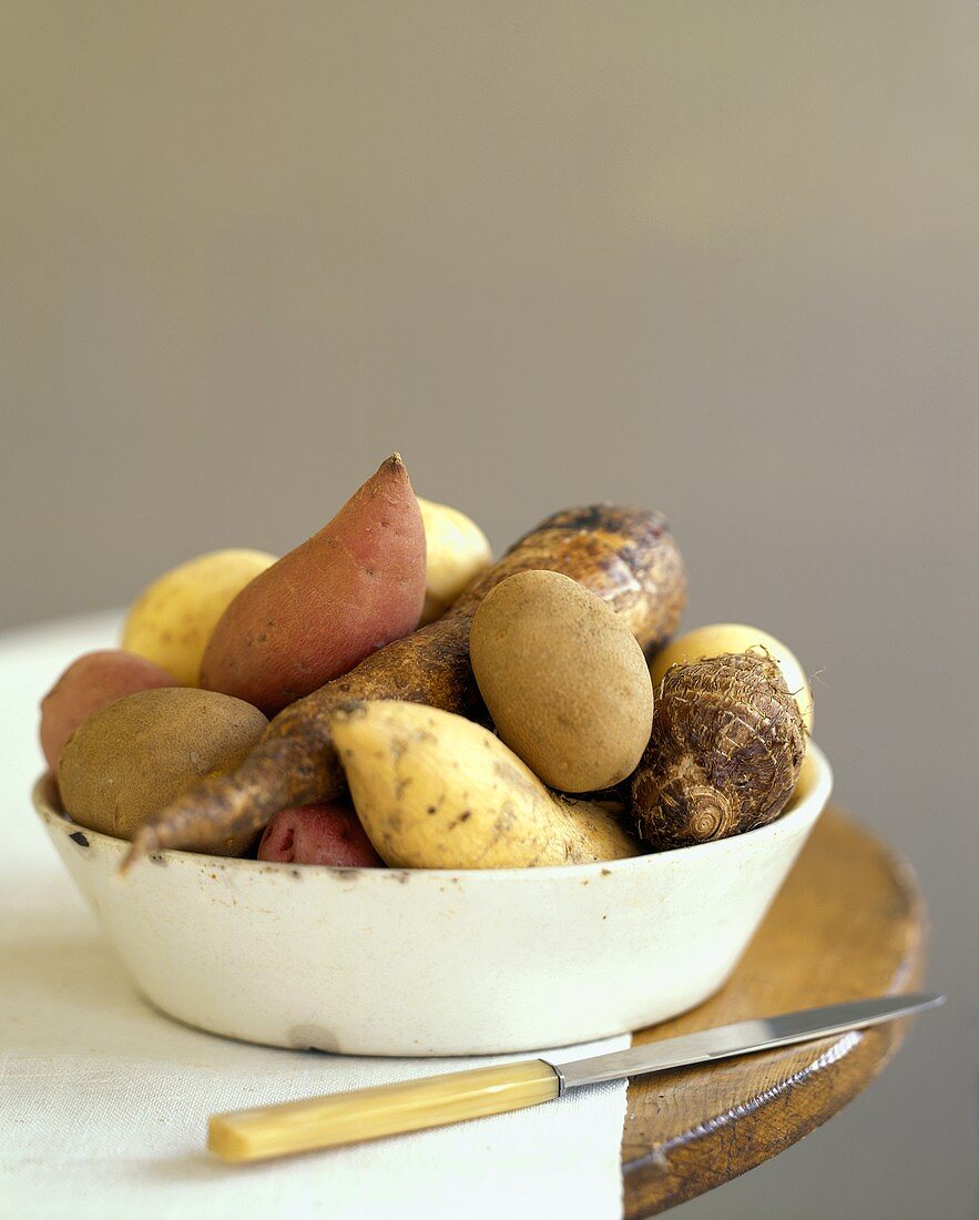 Assorted Root Vegetables in an Ironstone Bowl