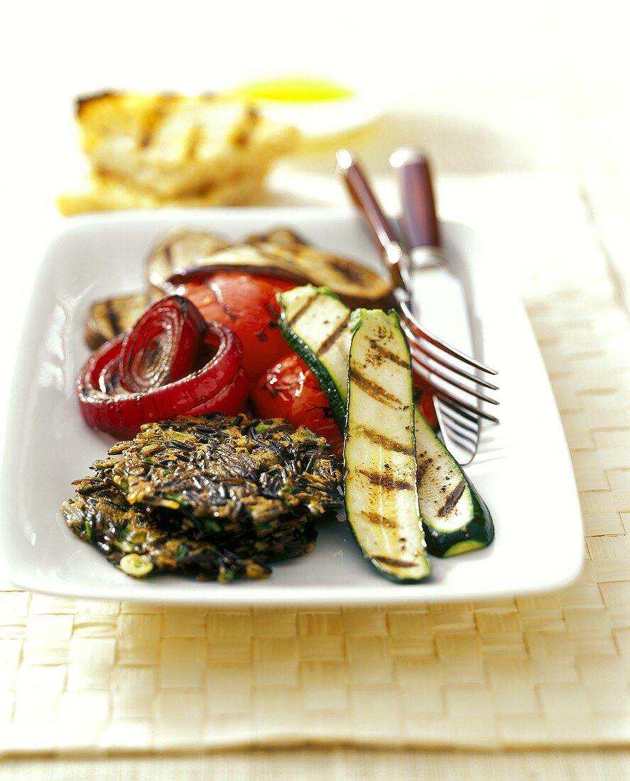 Wild Rice Pancakes with Grilled Vegetables