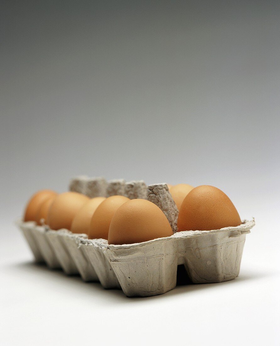 A Dozen Brown Eggs in Carton