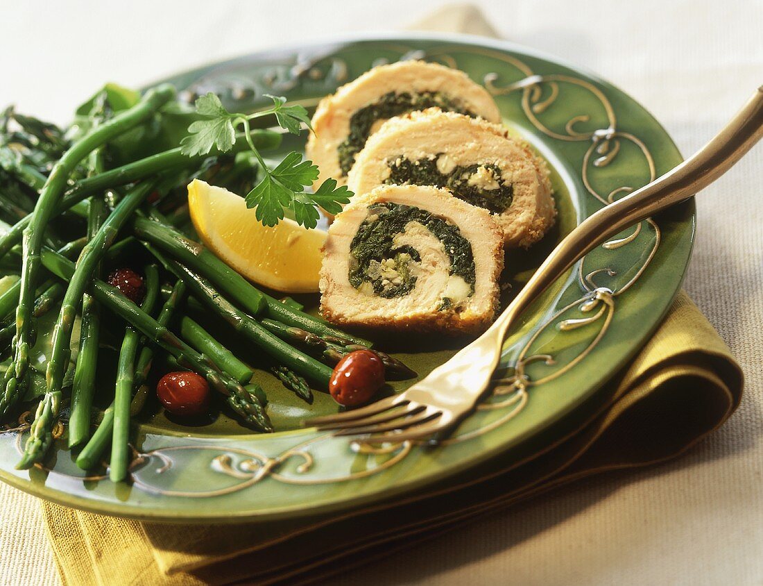 Stuffed Rolled Chicken Breast with Asparagus