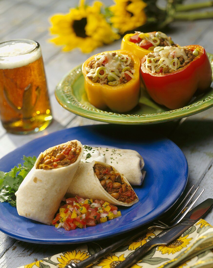 Stuffed Bell Peppers and Bean Burritos