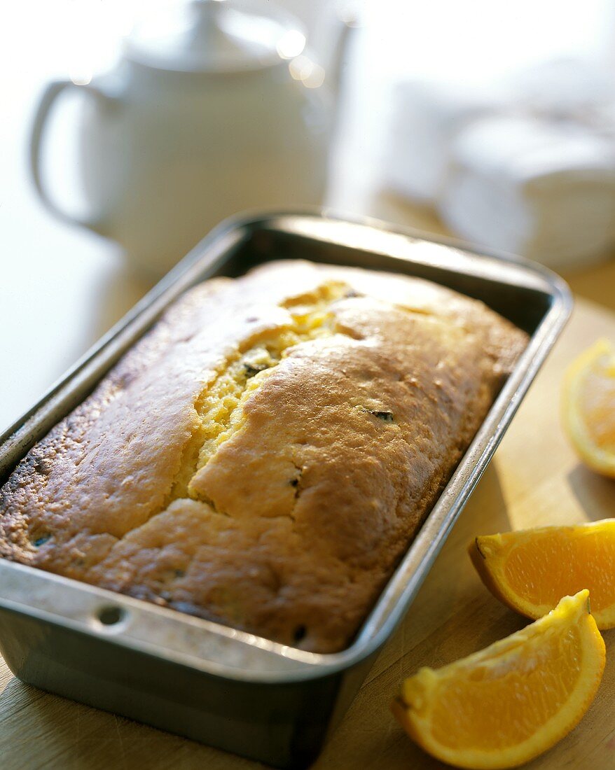 Orange bread in the baking tin (USA)