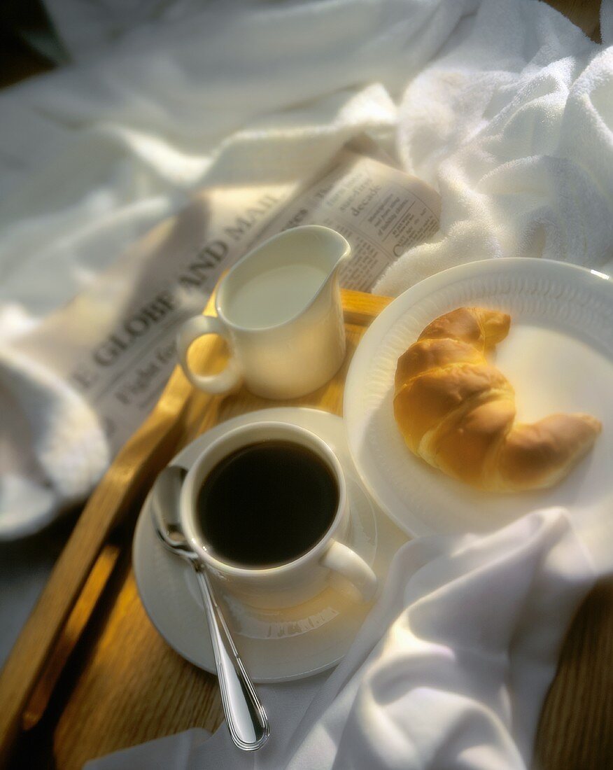 Breakfast in Bed; Croissant and Coffee
