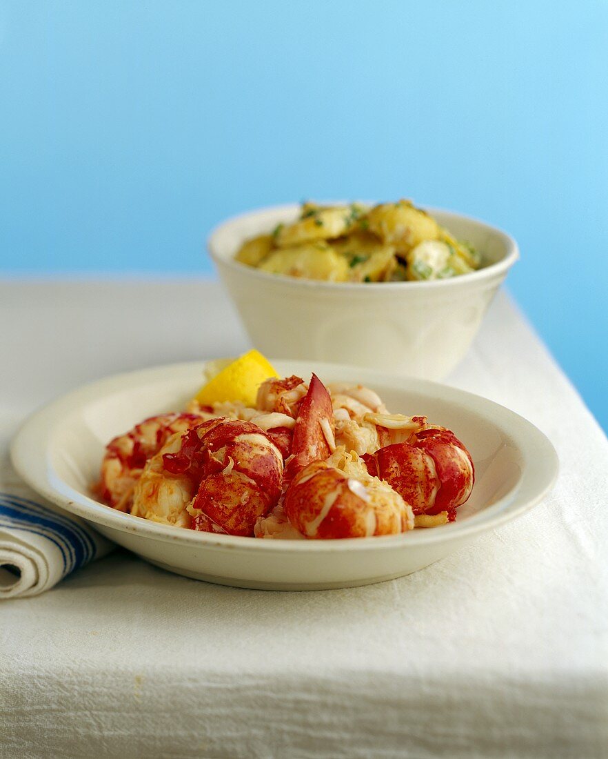 Lobster meat with potato salad
