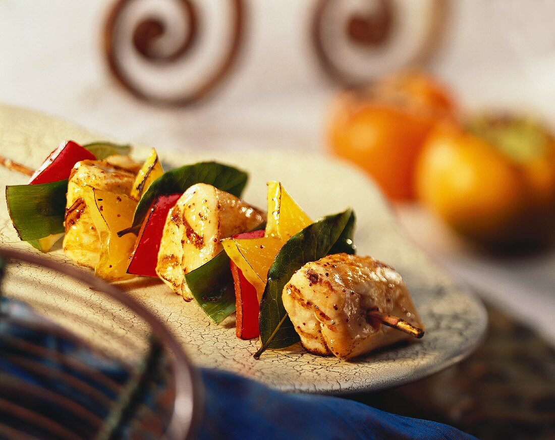 Chicken Kabob with Peppers and Star Fruit