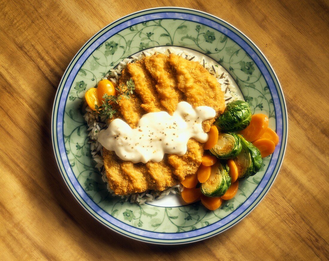 Chicken Fried Steak with Cream Gravy, Carrots and Brussel Sprouts
