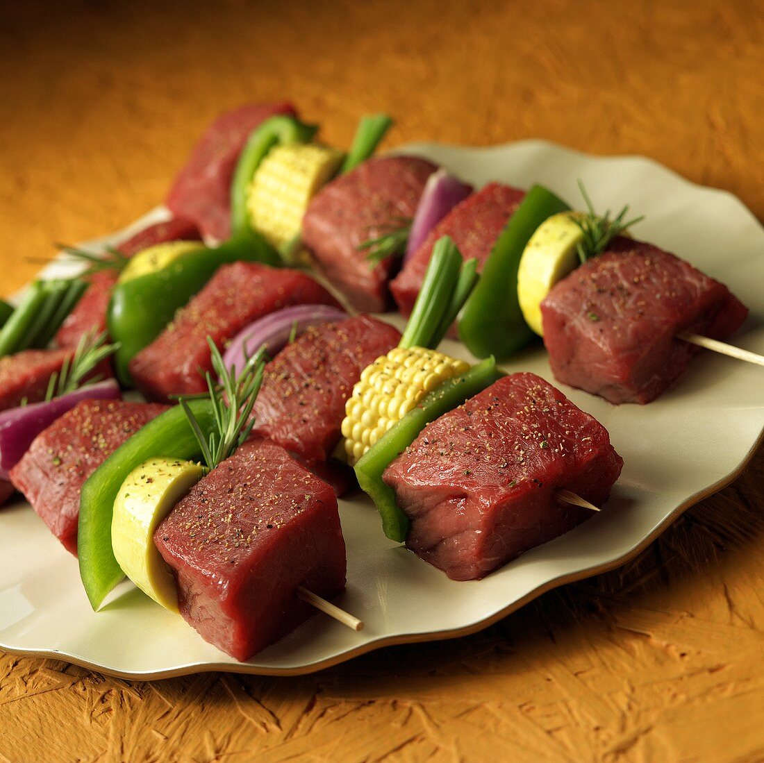 Beef Kabobs with Corn, Mushrooms and Rosemary