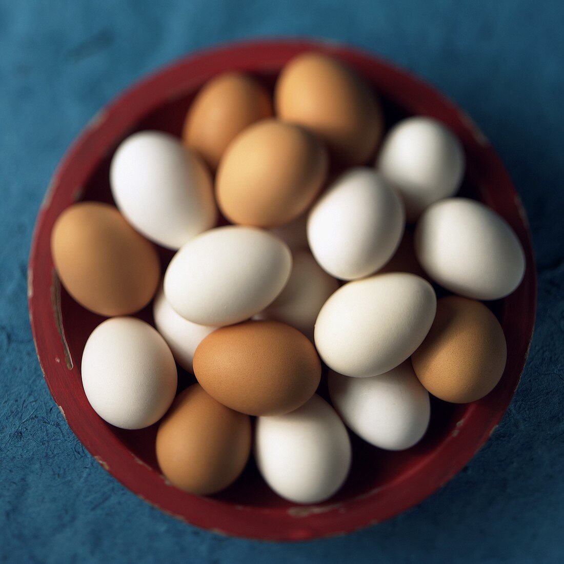 Brown and White Eggs in a Bowl from Overhead