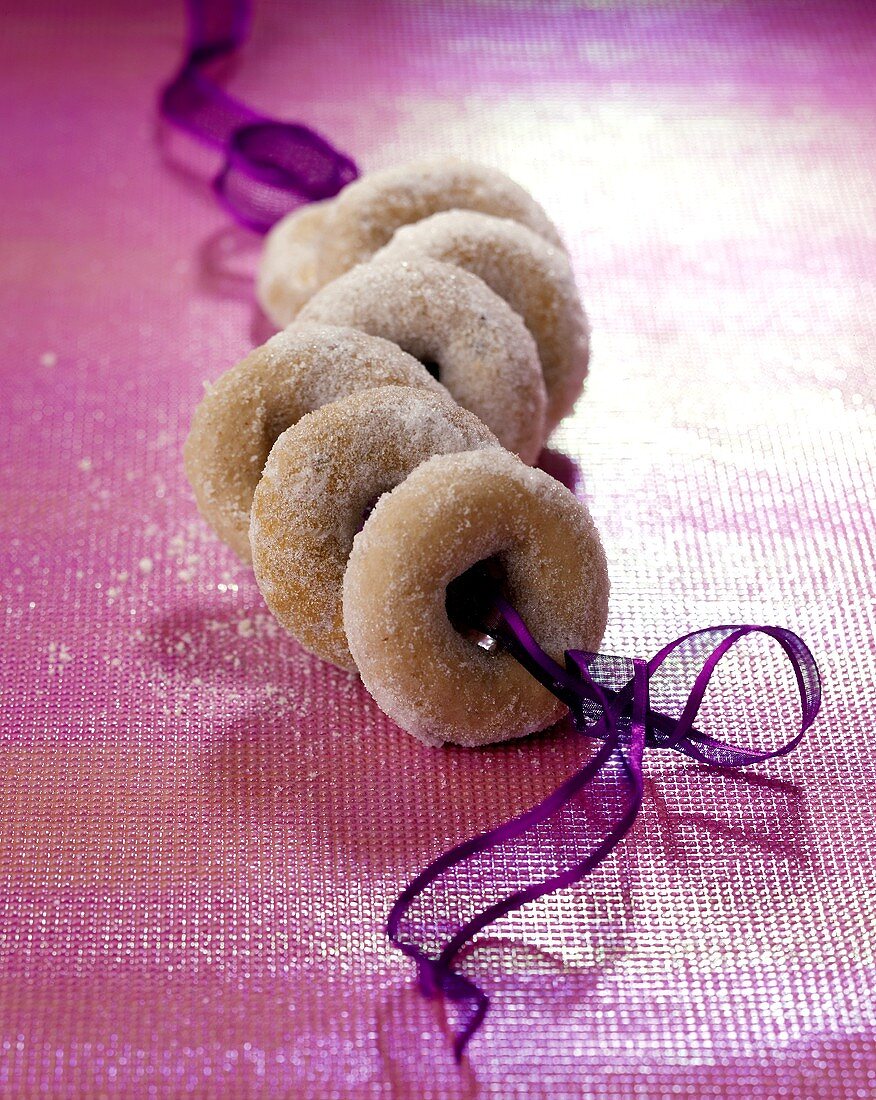 Roscos (doughnuts from Spain) on purple ribbon