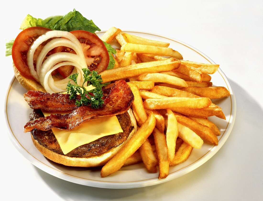 A Bacon Cheeseburger with Fries