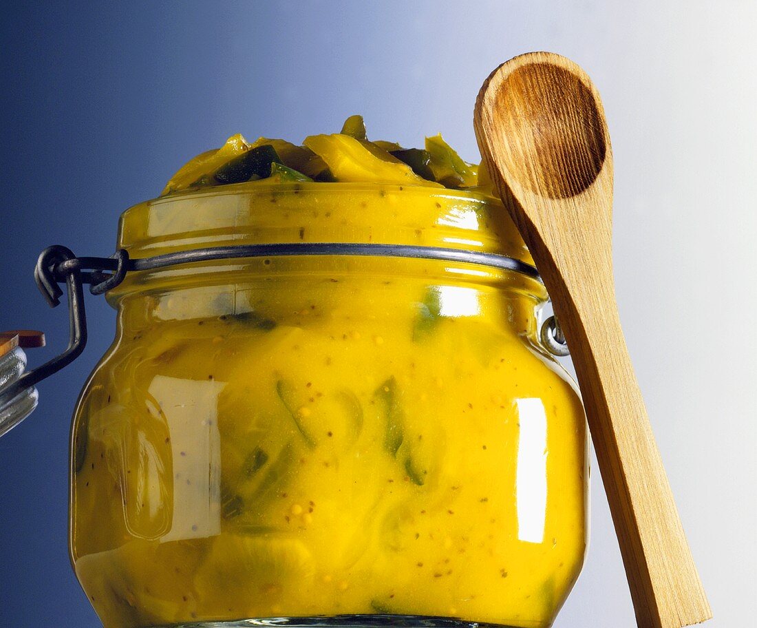 Pickled Mustard with Cucumber in a Jar