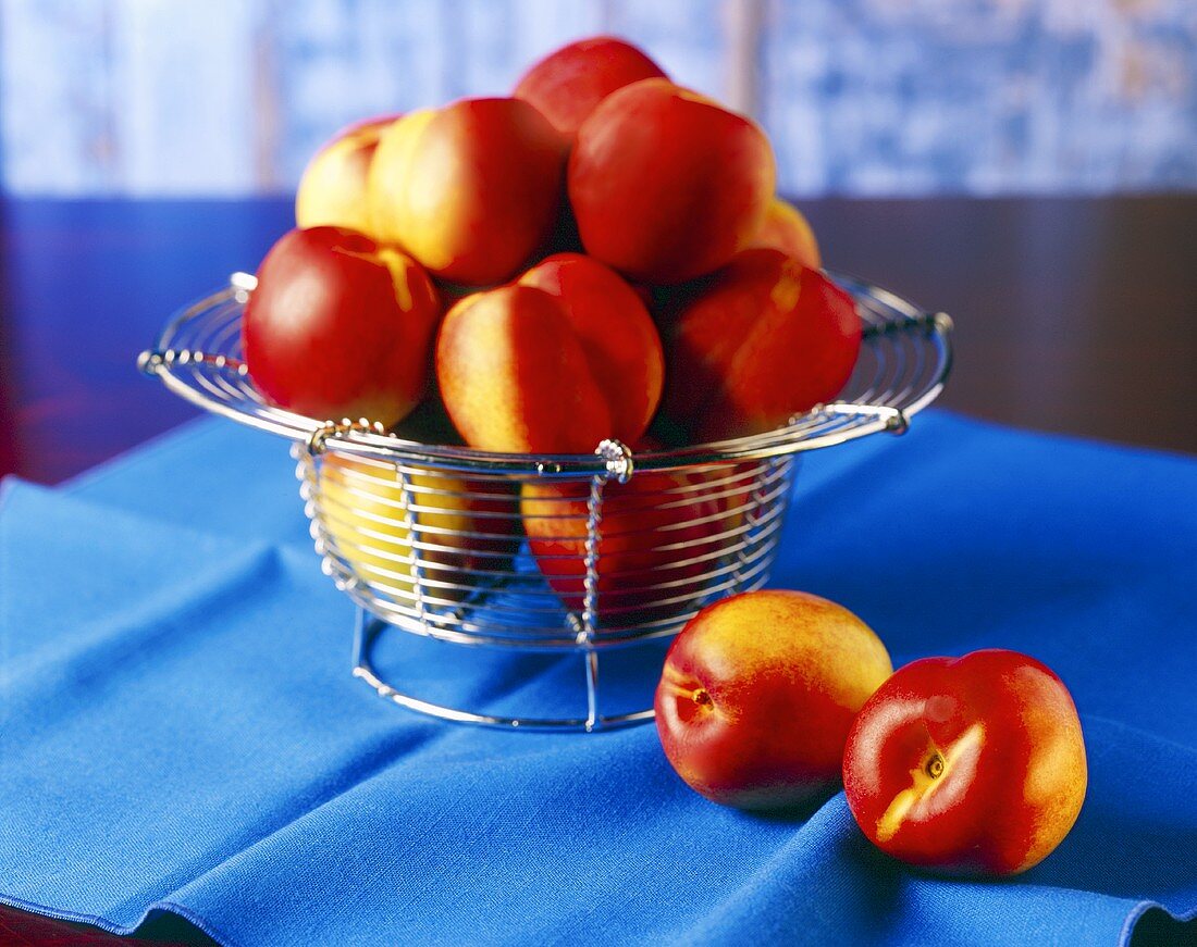 Nectarines in a Wire Basket