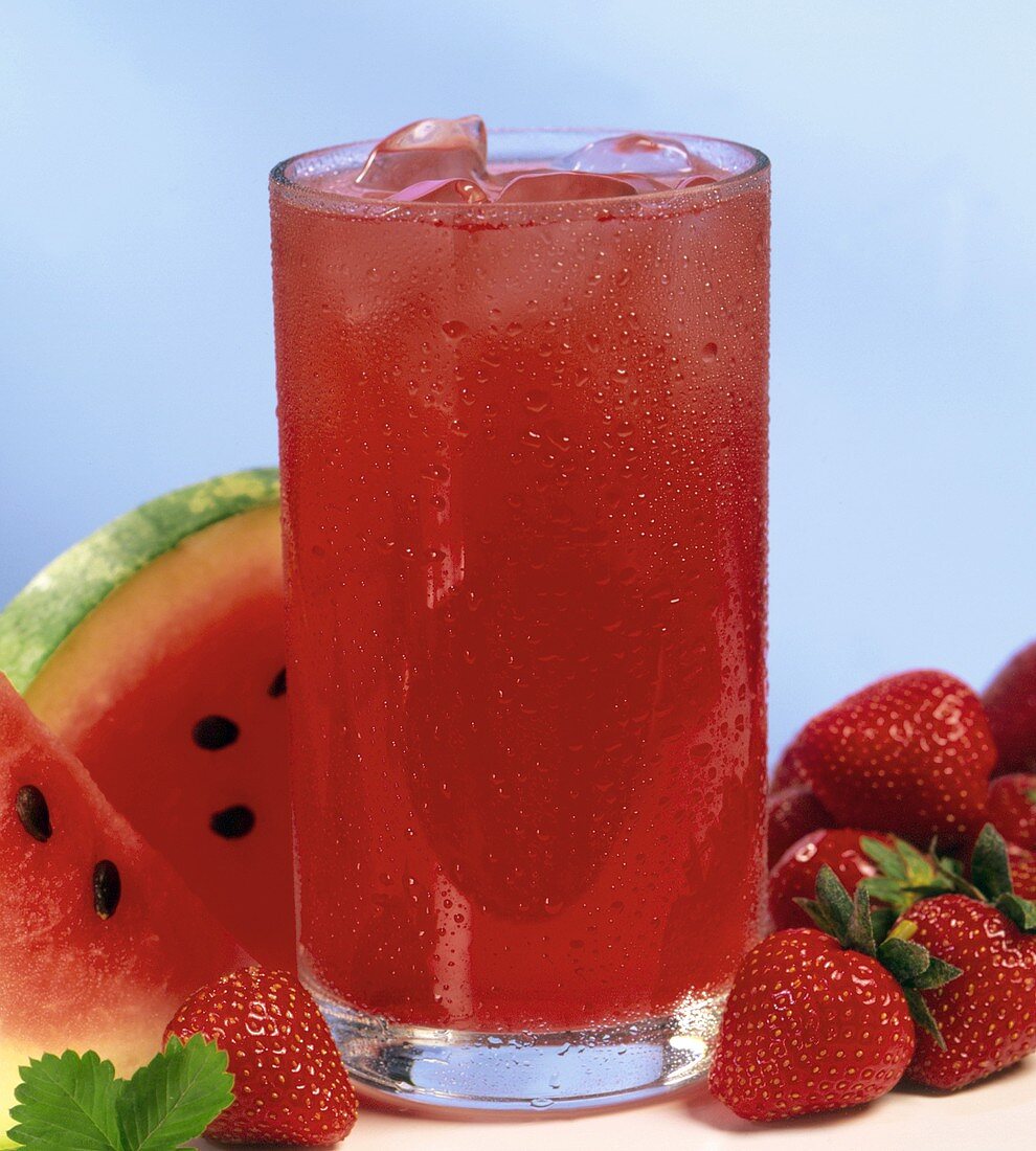 Strawberry and watermelon drink in glass (non-alcoholic)