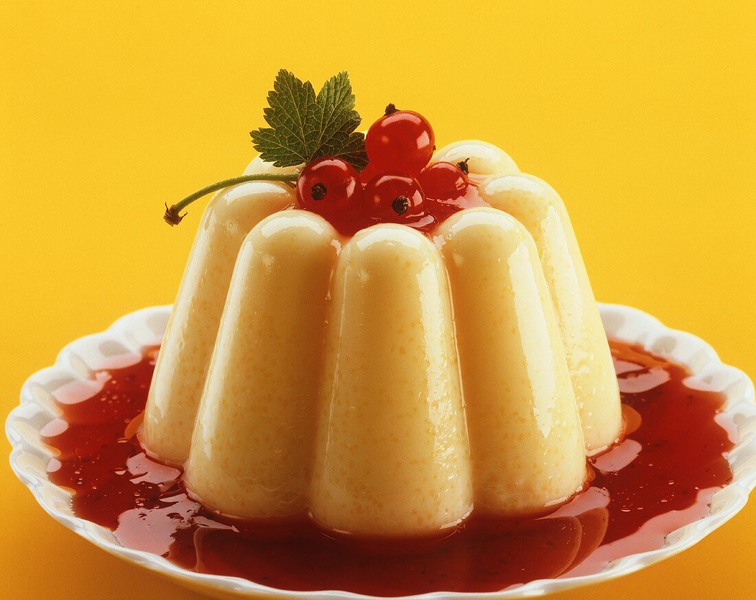 Vanillepudding auf Johannisbeersauce