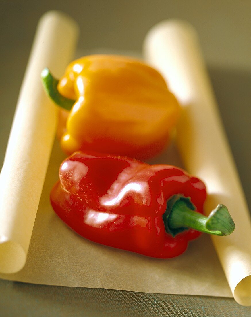 Red and yellow pepper on paper
