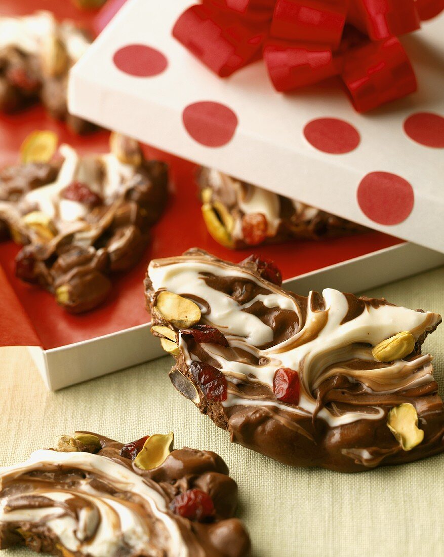 Chocolate Bark with Cranberries and Pistachios