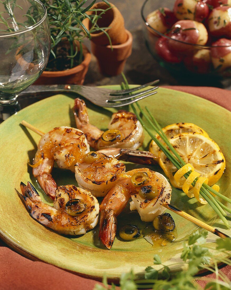 Grilled Shrimp Skewers with Lemon and Chives