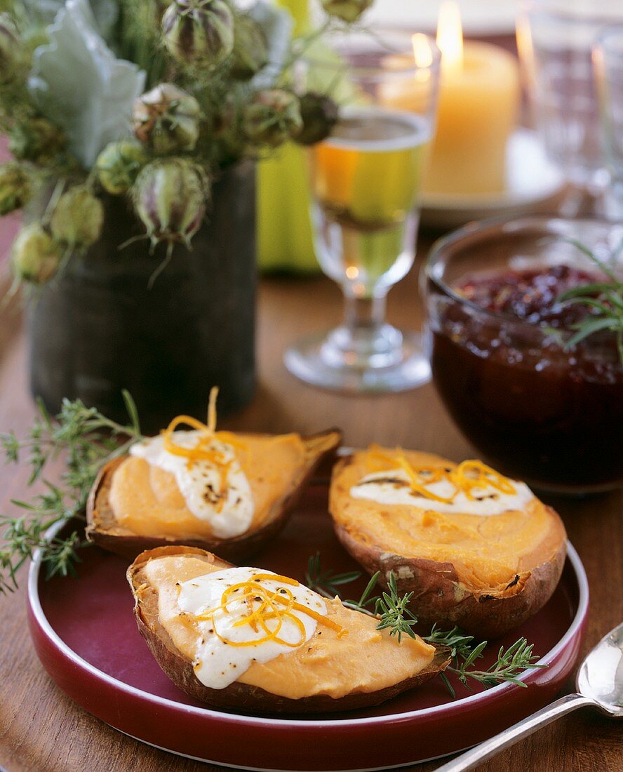 Twice Baked Sweet Potatoes with Creme Fraiche