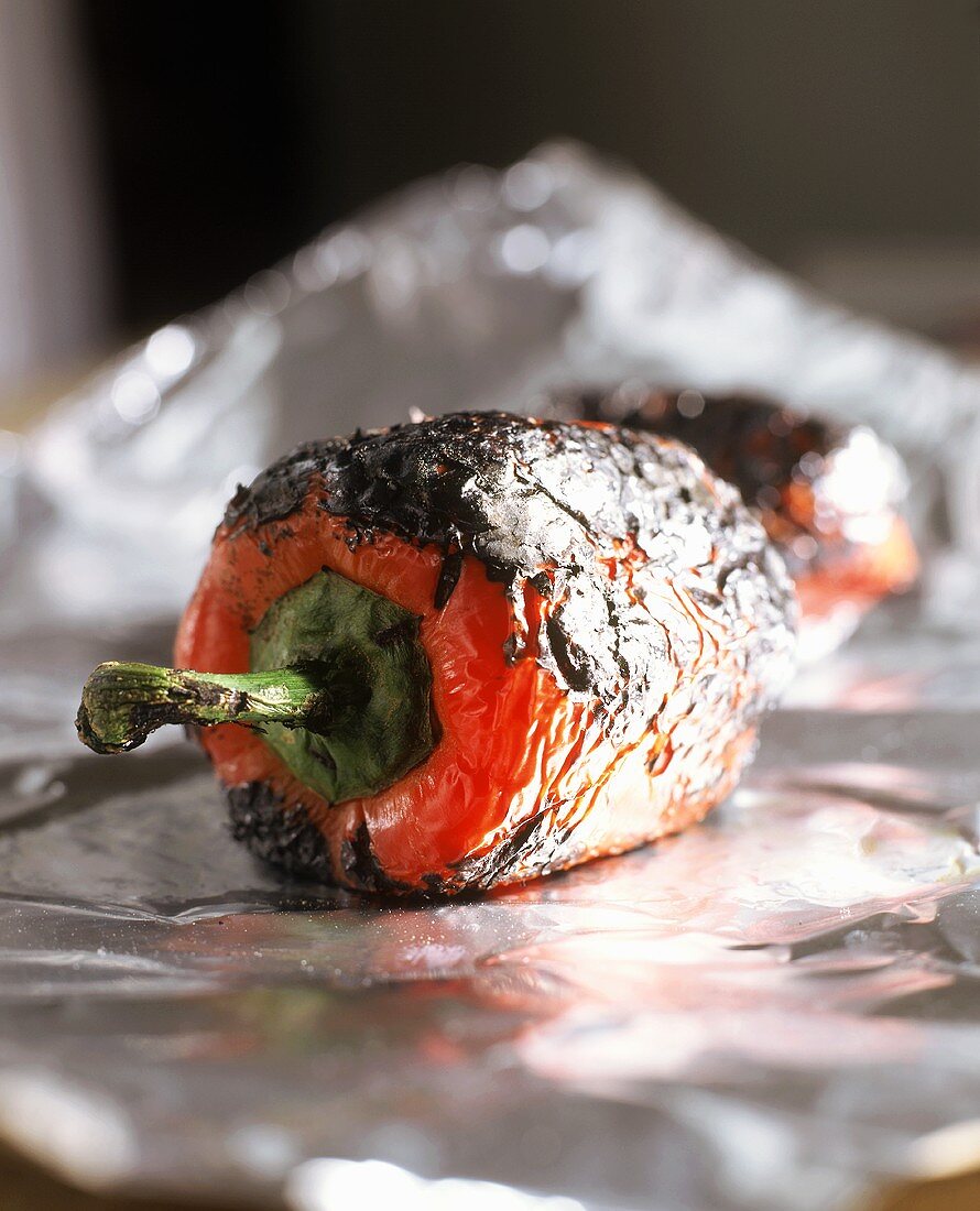 Charred Red Pepper on Foil