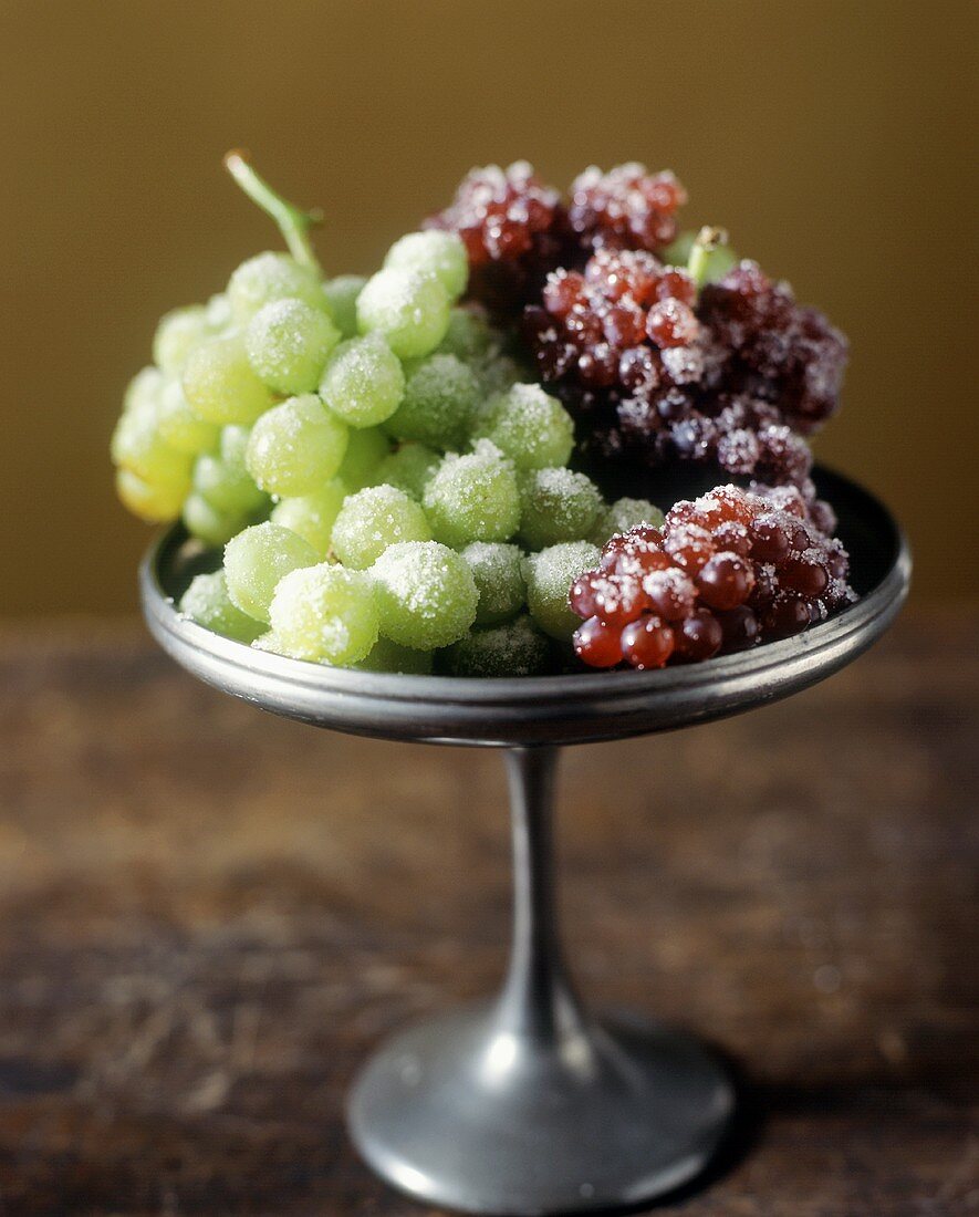 Sugared Green and Champagne Grapes on a Pewter Pedestal Dish