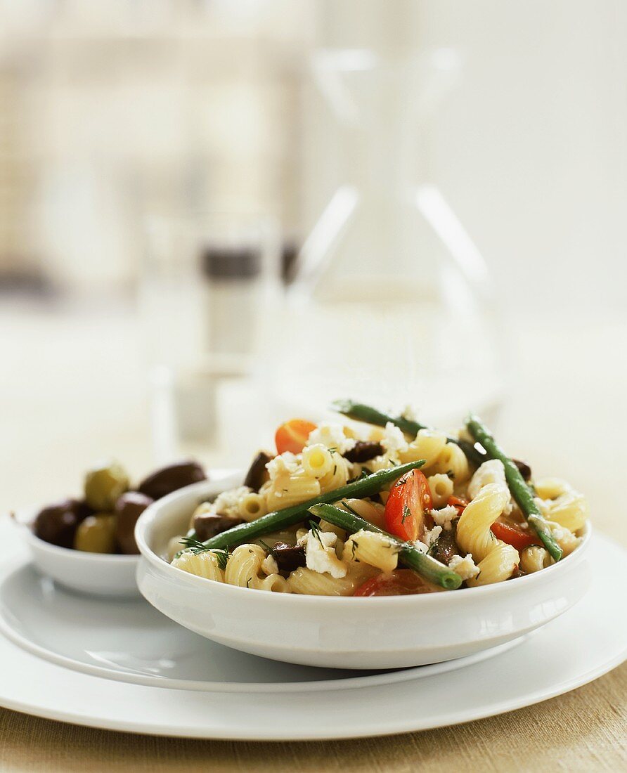 Pasta Salad with Green Beans, Olives, Feta and Tomatoes