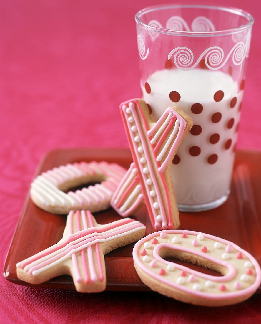 Valentine XO Cookies with a Glass of Milk