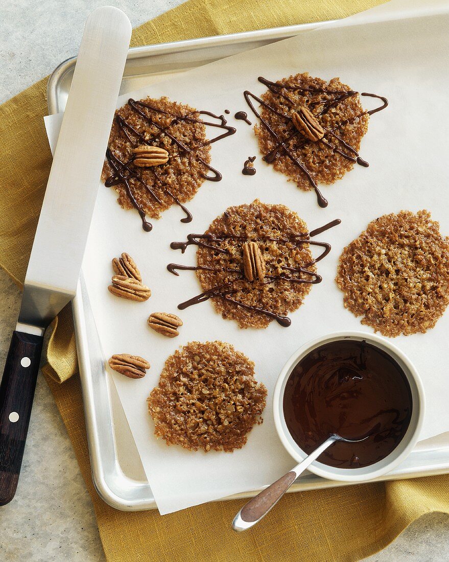 Florentines with Drizzled Chocolate and Pecans