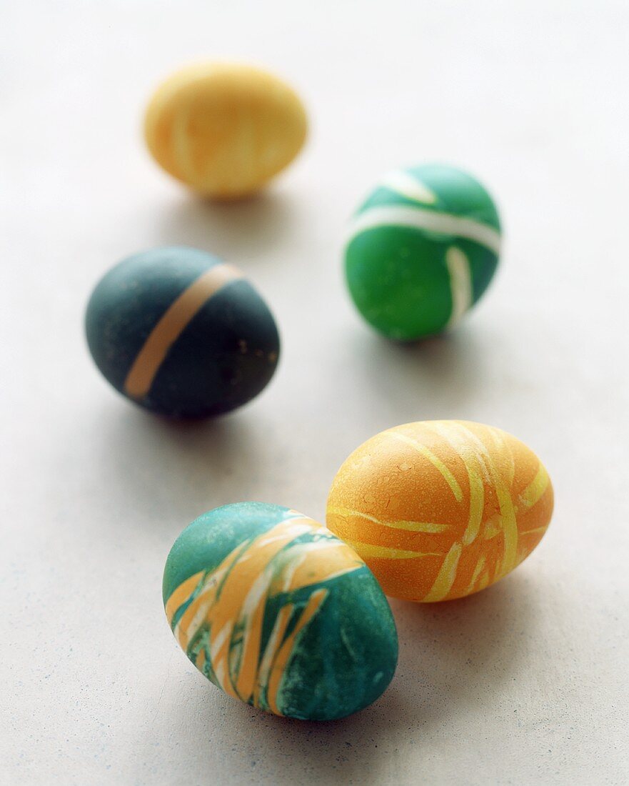Coloured eggs (dyed with elastic bands around them)