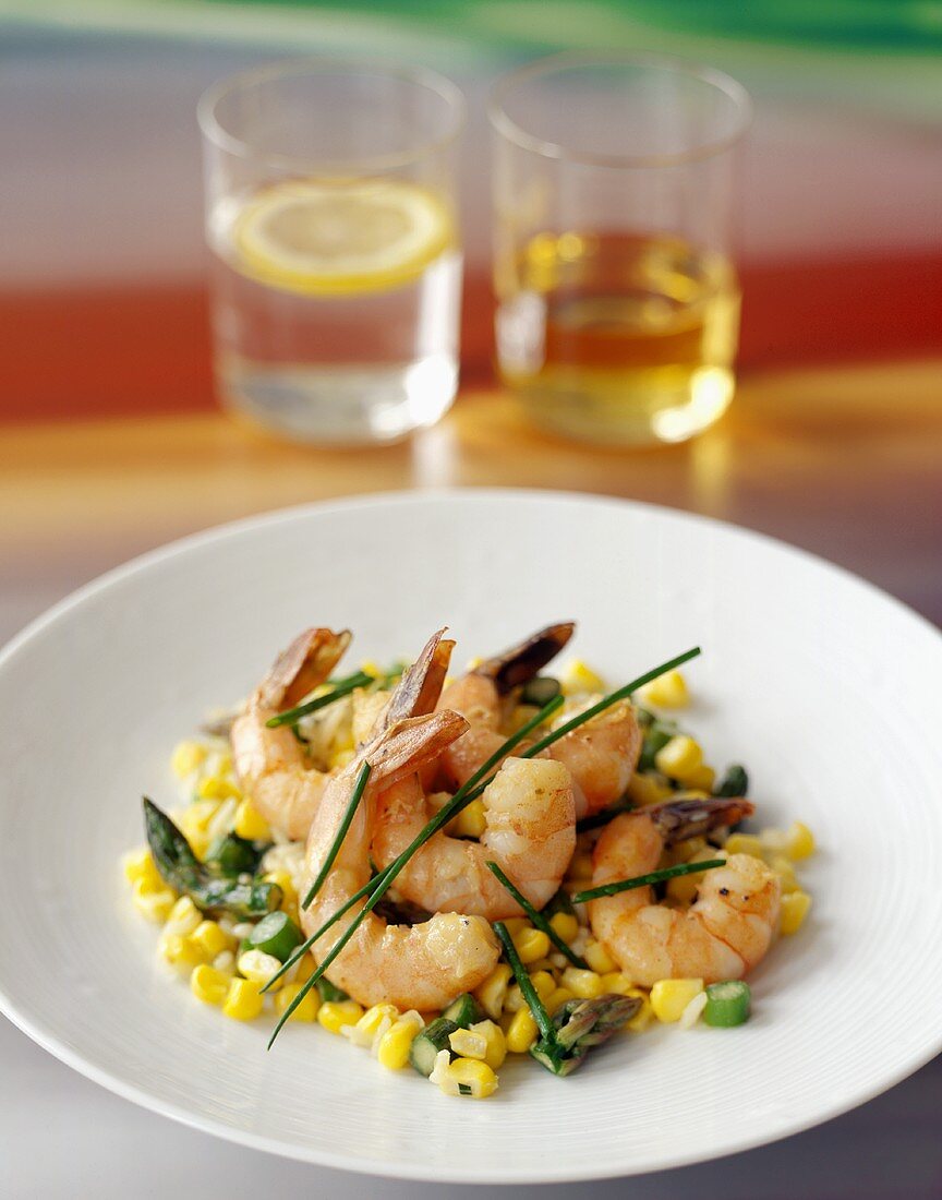 Shrimp on Corn and Asparagus