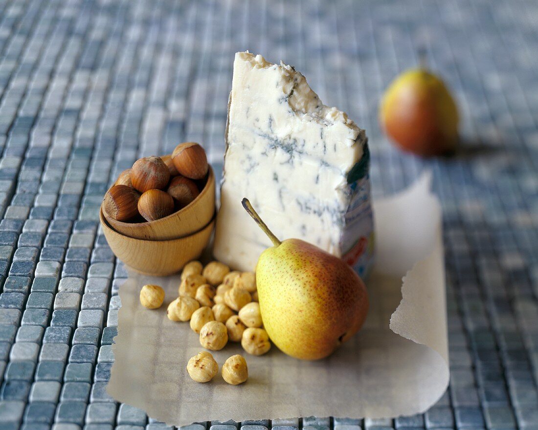 Gorgonzola, Pear and Hazelnut Still Life