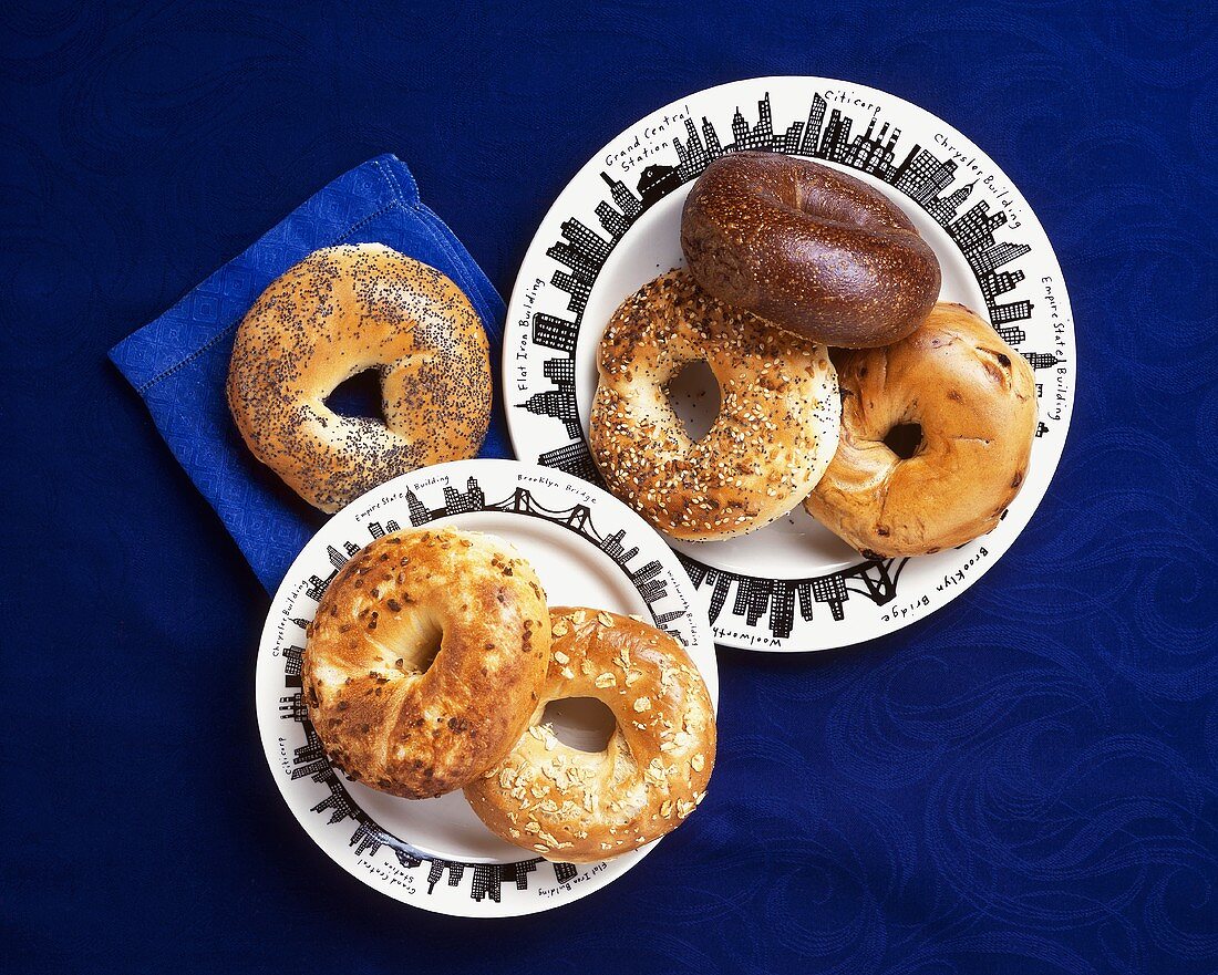 Assorted Bagels on New York City Plates