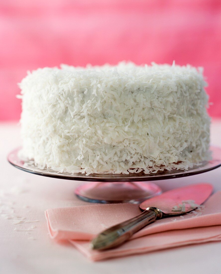 Coconut cake on cake stand