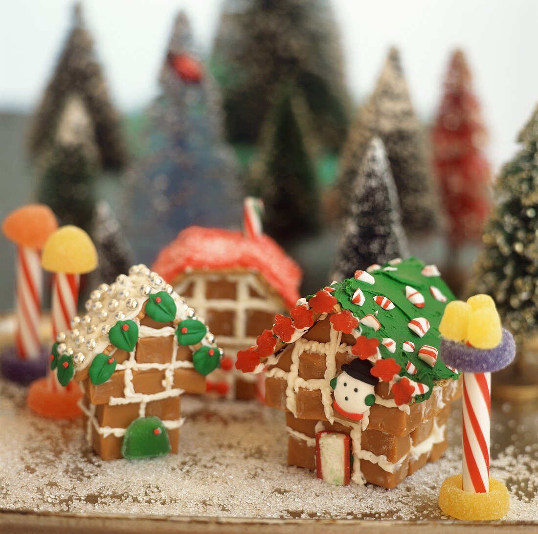 Christmas village made from toffees and glace icing