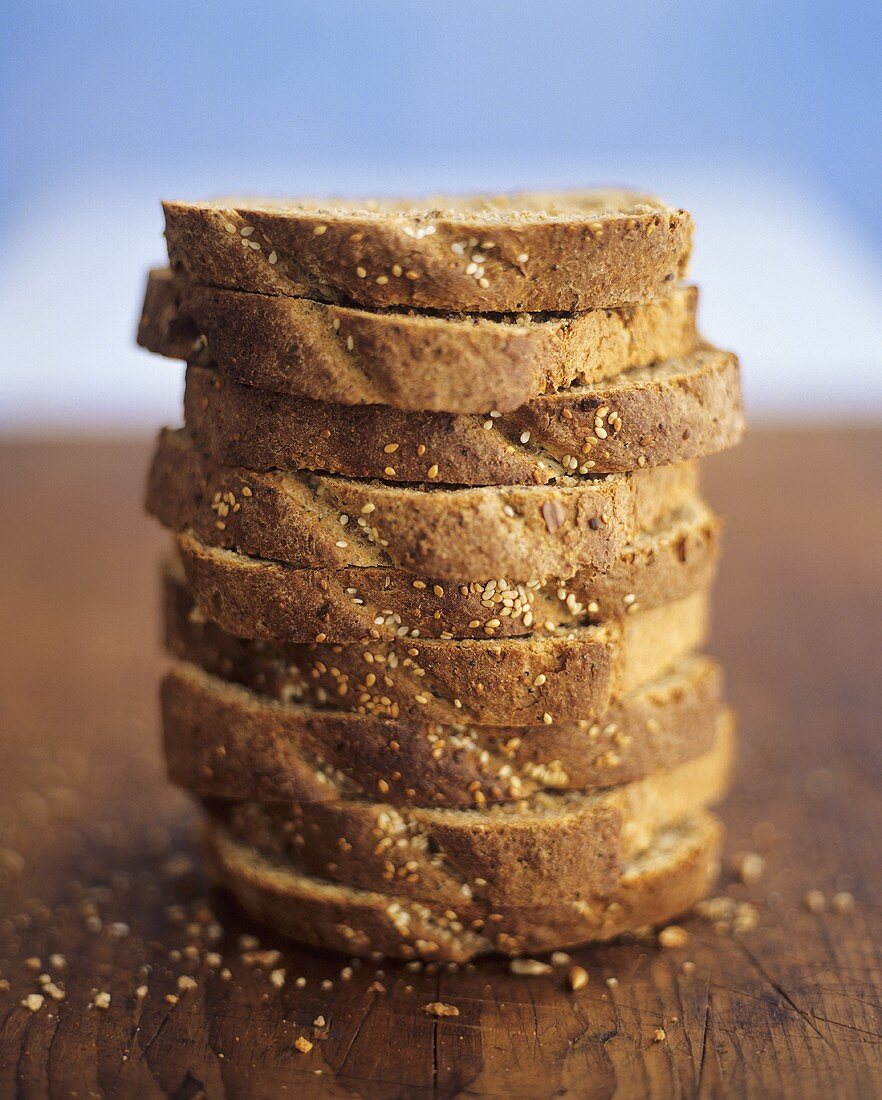 Slices of wholemeal bread with sesame, in a pile