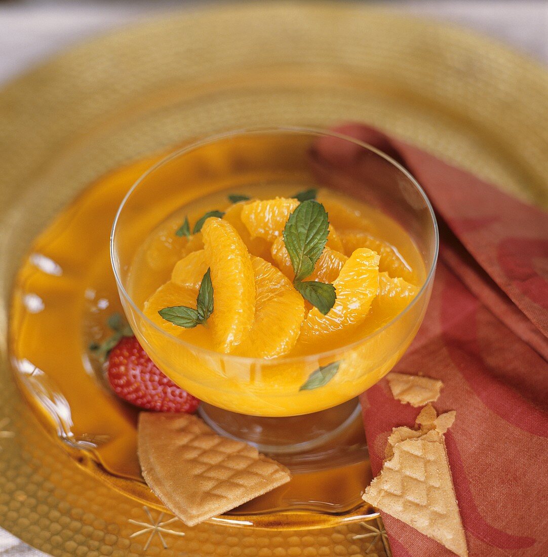 Orange Segments in a Dessert Glass with Mint