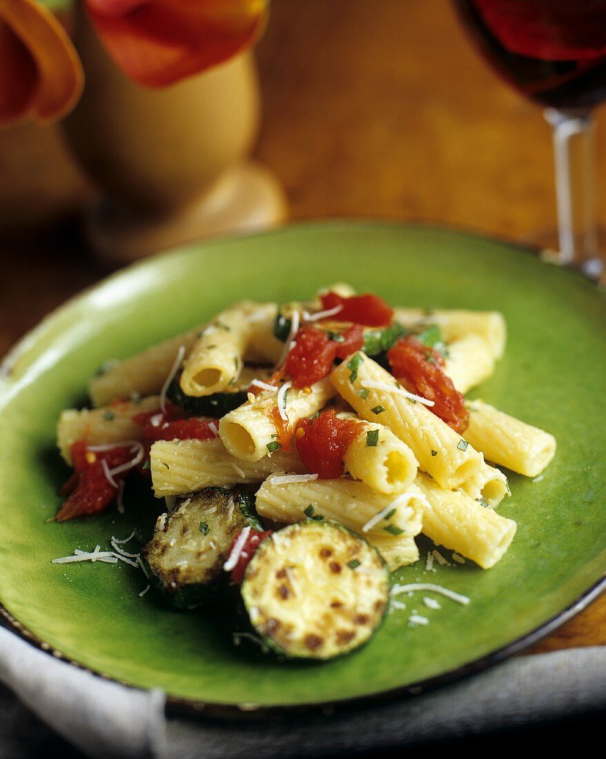 Ziti with Zucchini, Tomatoes and Grated Parmesan